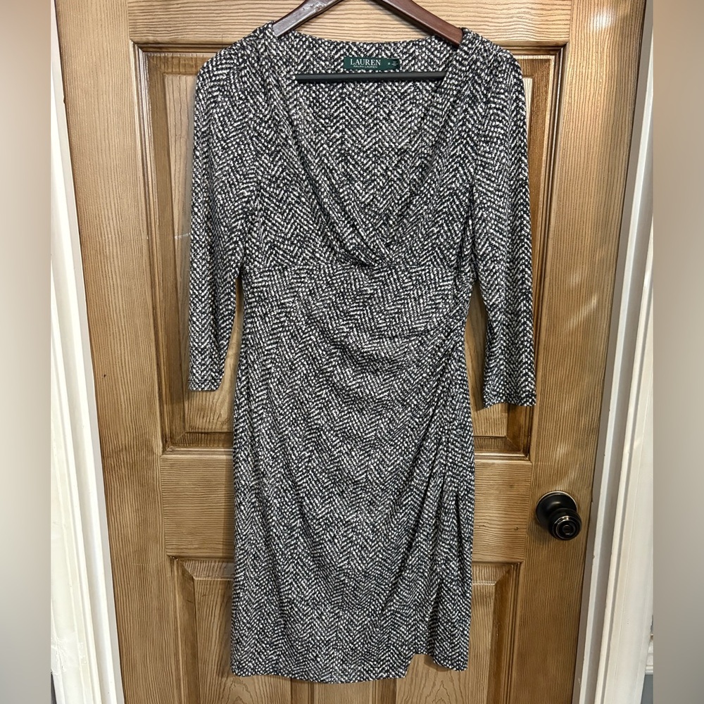 Ralph Lauren faux wrap dress black white women’s 8